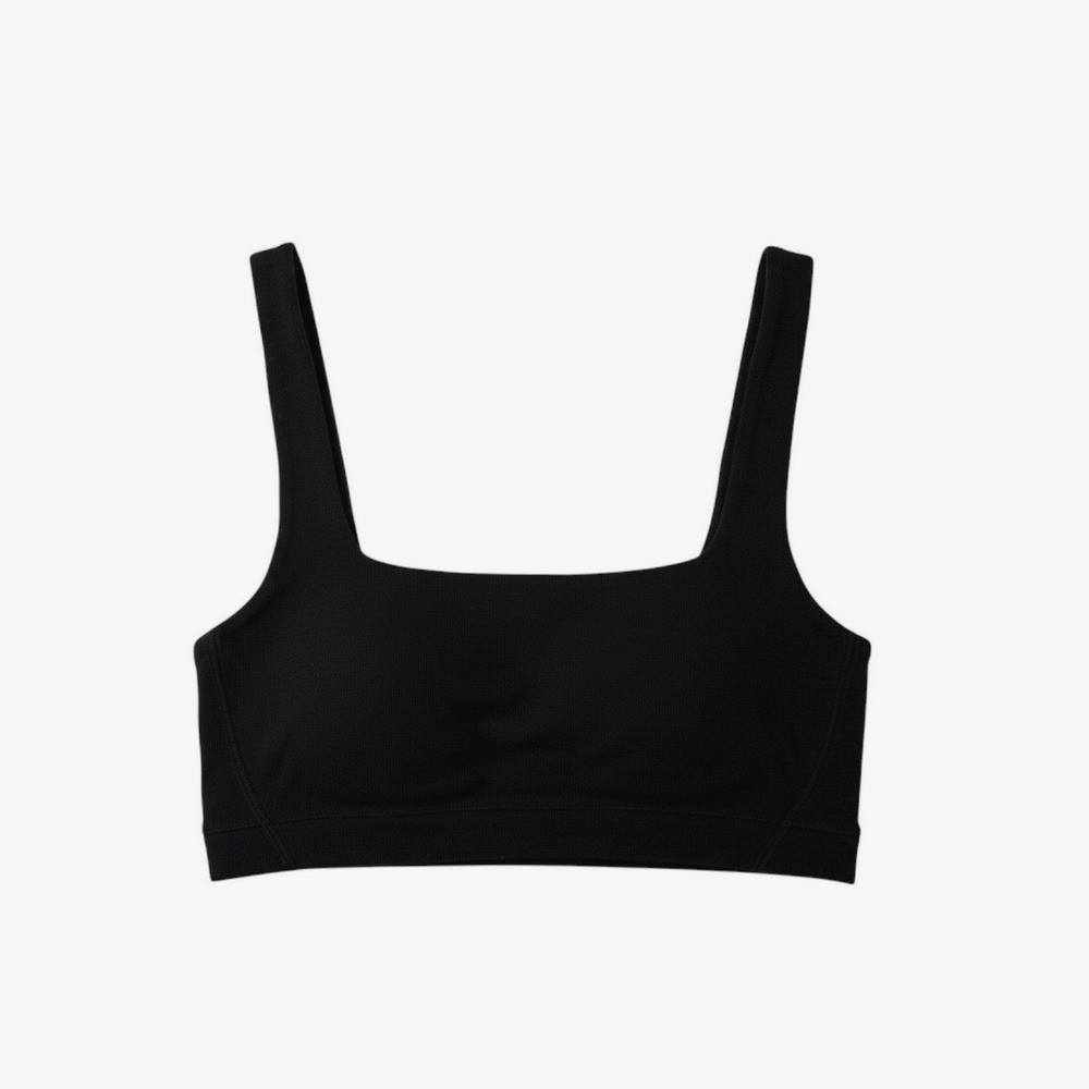 Zara Ribbed Crop Top Womens Black Square Neck Tank Bra Layering Size XS-S